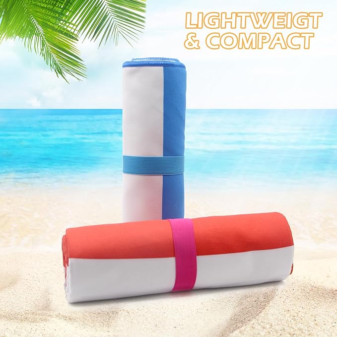 Eunzel 2 Pack Microfiber Beach Towel, Quick Dry Travel Towel Large Sand Free Towel for Beach, Camping, Swim Pool, Gym, Sports& Yoga 71"x32", Stripe Blue & Red