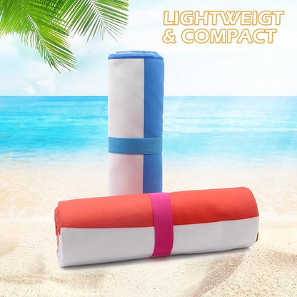 Eunzel 2 Pack Microfiber Beach Towel, Quick Dry Travel Towel Large Sand Free Towel for Beach, Camping, Swim Pool, Gym, Sports& Yoga 71"x32", Stripe Blue & Red