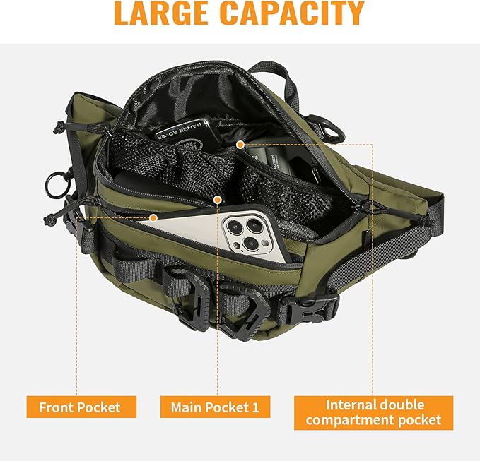 CamGo Tactical Fanny Pack for Men Women Military Waist Bag Molle Utility Hip Belt Pouch Crossbody Bags Bumbag for Cycling Hiking Walking Fishing Army Green