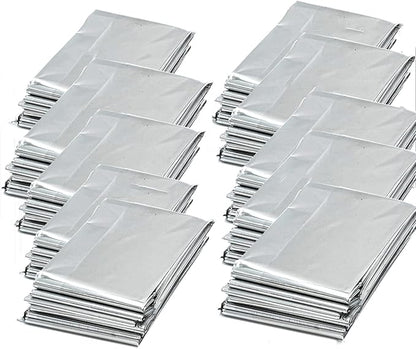 Emergency Mylar Thermal Blankets, Silver Gold Foil Survival Blanket Space Blanket Survival Kit for Outdoors, Camping, Hiking, Survival or First Aid (Silver, 12pcs)