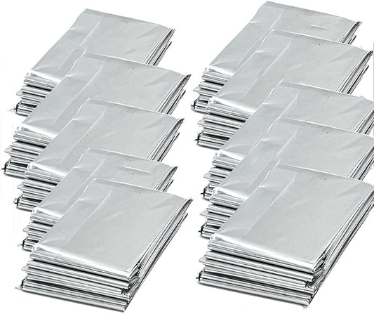 Emergency Mylar Thermal Blankets, Silver Gold Foil Survival Blanket Space Blanket Survival Kit for Outdoors, Camping, Hiking, Survival or First Aid (Silver, 12pcs)