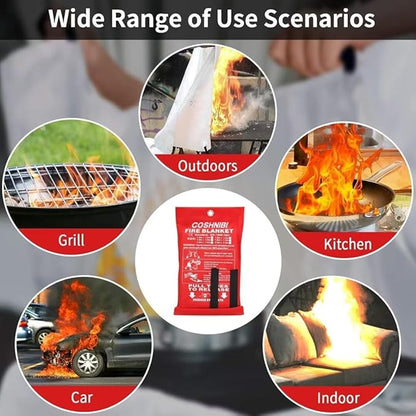 COSHNIBI Fire Blanket Emergency for Kitchen, Fiberglass Retardant Safety Blankets for Home, Fireplace,Grill,School,Car, Office, Warehouse,4 Pack
