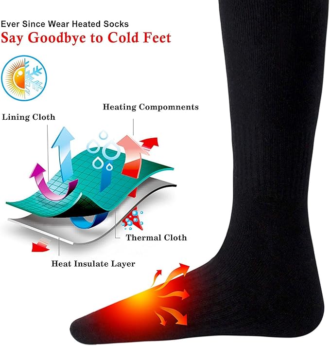 MMlove Heated Socks, Electric Socks Rechargeable Heated Socks for Men Women 3 Heat Settings Winter Thermal Socks, Indoor Outdoor Foot Warmers for Skiiing Hiking Camping Fishing Working