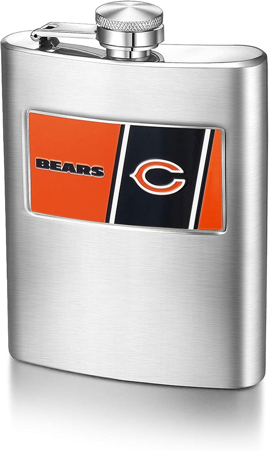 NFL Chicago Bears 8-Ounce Matte Finished Stainless Steel Hip Flask with Rectangular Team Emblem and Funnel