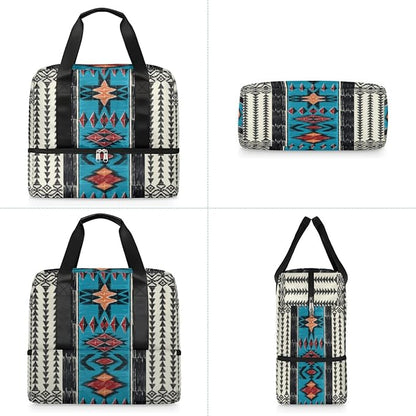 Sports Gym Duffel Bag - Aztec Boho Travel Tote, Waterproof Lightweight Swim Luggage, Weekender Overnight Handbag With Shoes Compartment for Women Men