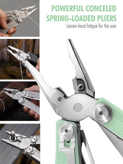 FantastiCAR 14 in 1 Multitool Pliers, Versatile Pocket Knife with Scissors, Knife Blade, Screwdriver, Bottle Opener, and Ideal for House or Camping Essentials, Holiday Gift Packaged (Mint Green)