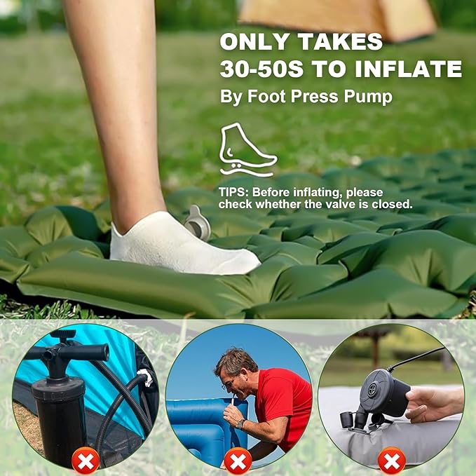 Sleeping Pad for Camping - Ultralight (1.9lbs) Inflatable Camping Mattress with Built-in Pillow & Foot Pump, 4" Thick Compact Air Pad for Backpacking, Hiking, Traveling, One-Second Deflation