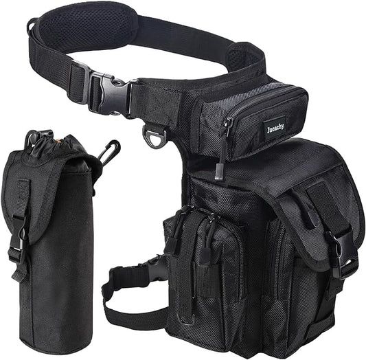 Jueachy Drop Leg Bag for Men Tactical Metal Detecting Thigh Pack with Water Bottle Pouch