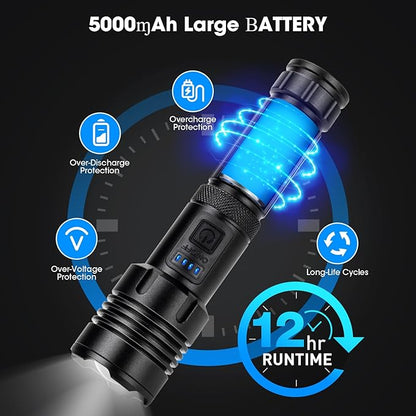 Flashlights 990,000 High Lumens 2 Pack, Super Bright LED Rechargeable Flashlight, 5 Modes, IPX7 Waterproof Flah Light for Emergencies, Camping
