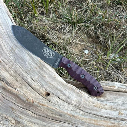 ESEE James Gibson Designed JG5 Nessmuk Fixed Blade Knife w/Sculpted Micarta Handles, Black Oxide Finish, and Brown Leather Pouch Sheath (Burgundy Sculpted Linen Micarta)