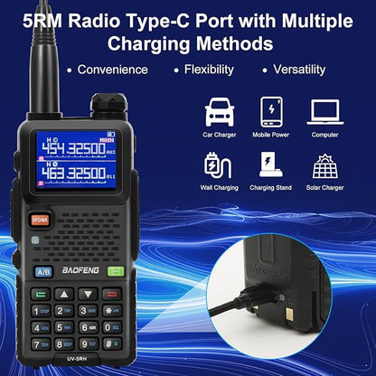 BAOFENG UV-5RM 10W Radio, Ham Radio Long Range with Tctical Antenna Handheld Multi-Band Two Way Walkie Talkie, Portable UV5RM GMRS Radio with Air Duct Earpiece & 2500mAh Type-C Port Battery