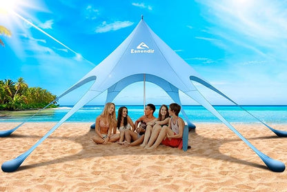 Beach Tent Sun Shelter & Portable Beach Canopy UPF 80+ UV Protection, Beach Shade Canopy with 6 Sandbags, Sand Shovel Ground Pegs for Outdoor Camping, Picnics (12x12ft, Sky Blue)
