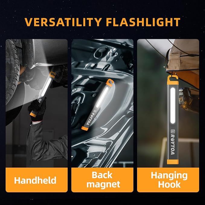 Rechargeable LED Flashlights High Lumens, COB LED Magnetic Work Light with Hook Super Bright Handheld Flashlight for Emergency, Camping, Hiking