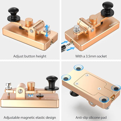 Classical Morse Mini Code Key Morse Code Paddle Key Aluminum Alloy Mini-Key Morse CW Portable Key Morse Practice Key Gold