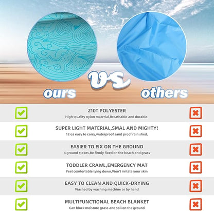 BYDOLL Beach Blanket Waterproof Sandproof 78''×81'' 1-7 Adults Oversized Lightweight Large Picnic Mat Waterproof Sandproof Blanket for Beach