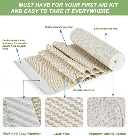 6 Pack Elastic Bandage Wrap, 4" Wide Compression Roll Latex Free Bandage for Legs, Ankle, Knee, Body Wrap, Compression Leg Wraps,First Aid Kit