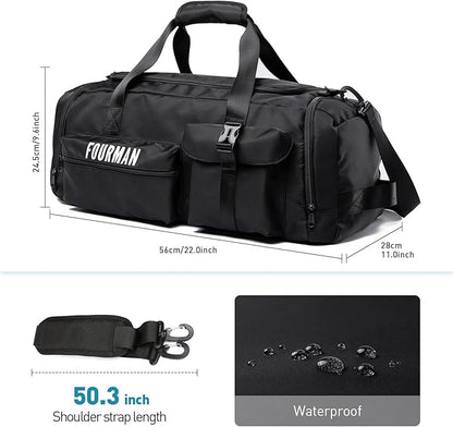 Duffle Backpack Bag with Shoe Compartment, 3 in 1 Weekend Duffel Gym Backpack for Men Waterproof Lightweight Sports Bags for Travel (Black)