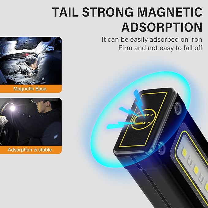 2 Pack Portable Rechargeable LED Work Light, Mini Magnetic Flashlights for Mechanics with COB Sidelight, Small Multi-Use Waterproof Super Bright Car Repair Emergency Trouble Light