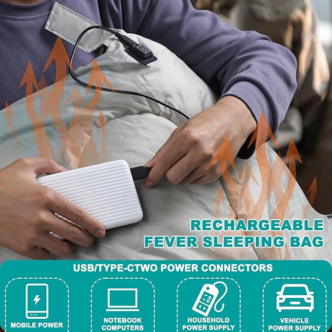 Sleeping Bag Cold Weather-Heating Sleeping Bag with 3 Heating Levels,Waterproof Lightweight Jointable Camping Sleeping Bag and Compression Sack for Camping Hiking Backpacking All Season