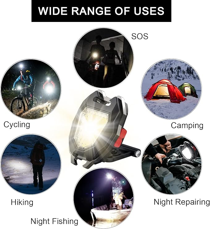 MAKDAK COB Keychain Work Light Keychain Flashlight - Emergency Light with 7 Light Mode,Build in Lighter,Magnet Base and Folding Bracket Bottle Opener, for Camping Fishing 2Pack