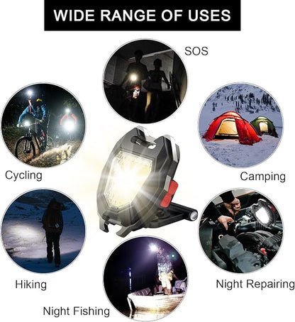 MAKDAK COB Keychain Work Light Keychain Flashlight - Emergency Light with 7 Light Mode,Build in Lighter,Magnet Base and Folding Bracket Bottle Opener, for Camping Fishing 2Pack