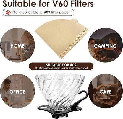 V60 Pour Over Coffee Dripper, 02 Filter For 1-4 Cups Reusable Coffee Maker 60° Heat-Resistant Glass Cone Easy-to-Clean Drip Coffee Maker Perfect for Pourover Coffee Enthusiasts