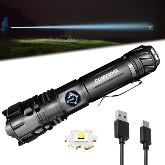 Flashlights Rechargeable High Lumens Strong Zoomable Flashlight NIGHT Turns Into DAY,Long Distance LED Tactical Handheld Flash lights 5 Modes Waterproof Strobe for Emergencies Camping Hiking Gift