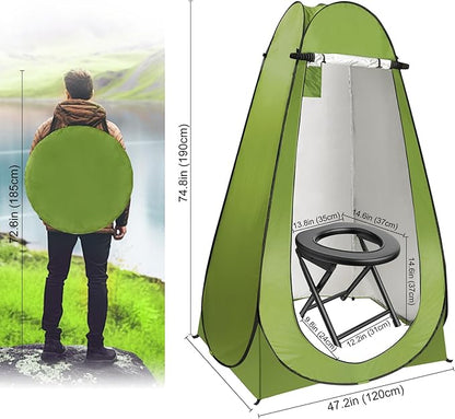 Portable Toilet Kit for Adults, Foldable Portable Camping Toilet with Pop up Privacy Tent, 300LBS Washable Instant Portable Toilet Set, Outdoor Camping Shower Tents Changing Room