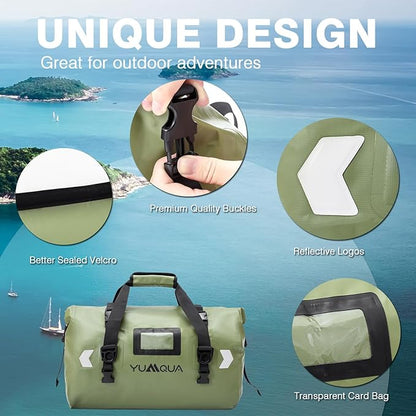 Waterproof Duffel Bag, Large Duffle Bag for Travel Heavy Duty Dry Bag with Durable Strap & Handle for Outdoor Motorcycle Boating Rafting Kayaking Paddleboarding, 40L Capacity Army Green