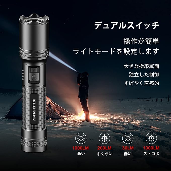 klarus EP10 USB-C Rechargeable Flashlight: 1000 Lumens Super Bright, 2600mah Battery, 6.3 inch, Small LED Powerful Flashlights for Home, Camping, Emergency