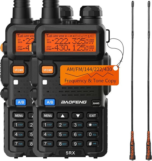 BAOFENG Ham Radio Handheld Tri-Band 5RX Upgraded of UV-5R Long Range Walkie Talkies for Adults Portable Two Way Radio for Camping, Hiking, Trip, Frequency Copy, AirBand, Chirp Compatible