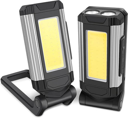 LED COB Rechargeable Flashlight Worklight,Trouble Lamp Gadget for Men Dad Birthday Gift Idea,Portable Torch Tool with Magnet Base 180° Rotate 7 Modes 2 Colors Light for Camping Mechanic BBQ