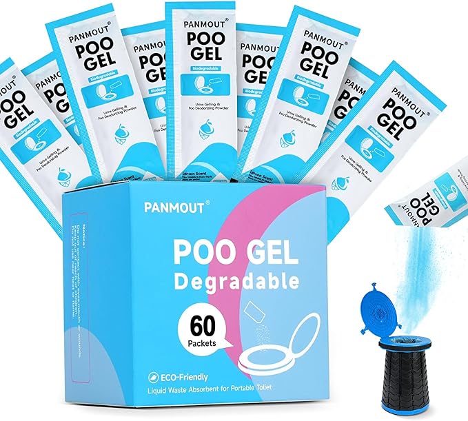 40Packs Poo Gel for Portable Toilet, Absorbent Poo Powder for Liquid Waste and Urine Camping Toilet Outdoor Hiking
