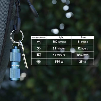 OLIGHT I1R 2 Pro Eos 180 Lumens EDC Rechargeable Keychain Flashlight, Powered by Built-in Rechargeable Battery with Type-C USB Cable, Slim Mini Handheld Light for Everyday Carry(Lake Blue)