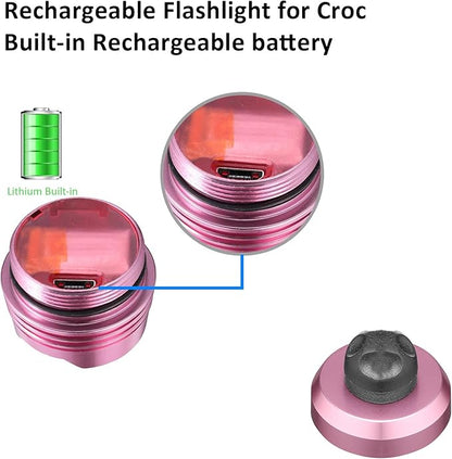 Rechargeable Headlights for Croc 2pcs,Flashlights Attachment for Crocs, LED Shoes Light with 3 Light Modes for Dog Walking, Camping, Running, Suitable for Adults Kids, Pink