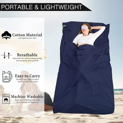 Sleeping Bag Liner and Camping Sheet, Camping & Travel Sheets for Adults, Lightweight Double Sleep Sack for Outdoor Travel Hiking Hotels Picnics