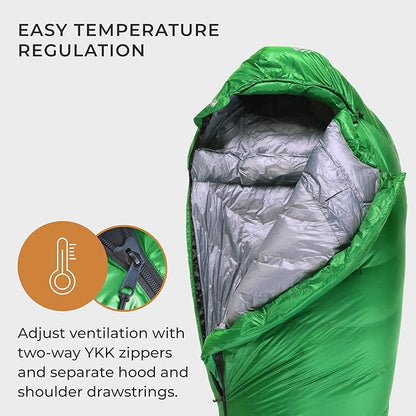 Hyke & Byke Katahdin 15 F Hiking & Backpacking Sleeping Bag - 4 Season, 625FP Ultralight Sleeping Bag - Water Resistant - Charcoal Gray - Long