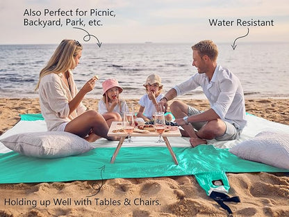 WEKAPO Beach Blanket Sandproof, Extra Large Beach Mat, Big & Compact Sand Free Mat Quick Drying, Lightweight & Durable with 6 Stakes & 4 Corner Pockets