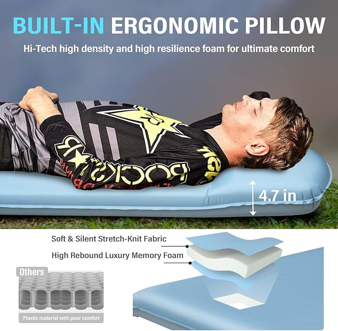 Self Inflating Sleeping Pad for Camping - 3.1" Thick Foam Sleeping Pad with Inflatable Bag, 9.5 R-Value Insulated Camping Mattress Pad for Car Camping Backpacking Hiking Camping Mat