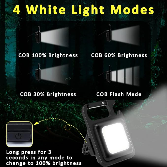 MAKDAK Cob Keychain Work Light Keychain Flashlights 4 Light Modes,Keychain Light Emergency Light with Folding Bracket Bottle Opener for Fishing,Camping and Walking 2Pack