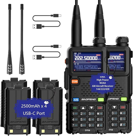 Ham Radio Handheld Baofeng Radio 5RM Upgraded of UV-5R High Power Long Range Walkie Talkies for Adults Multi-Band Two Way Radio NOAA Weather Copy Frequency USB C Charger 999CH Outdoor Hiking Camping