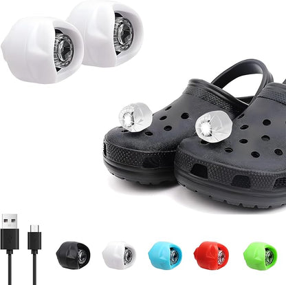 Vergissm Rechargeable Headlights for Croc, 2 PCs LED Flashlight for Croc, Waterproof Hands Free Flashlights with 3 Lighting Modes, Novelty Clog Lights for Camping, Dog Walking (White)