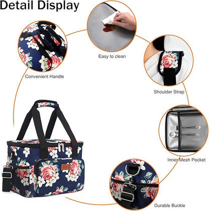 Femuar Lunch Bags for Women/Men, Insulated Lunch Bag for Work Office Picnic - Large Lunch Cooler Bag Leakproof Lunch Box with Adjustable Shoulder Strap for Adults - Floral(15L)
