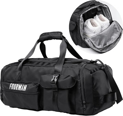 Duffle Backpack Bag with Shoe Compartment, 3 in 1 Weekend Duffel Gym Backpack for Men Waterproof Lightweight Sports Bags for Travel (Black)