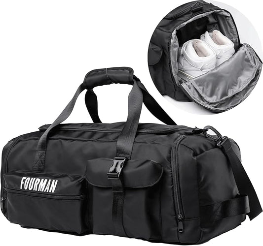 Duffle Backpack Bag with Shoe Compartment, 3 in 1 Weekend Duffel Gym Backpack for Men Waterproof Lightweight Sports Bags for Travel (Black)
