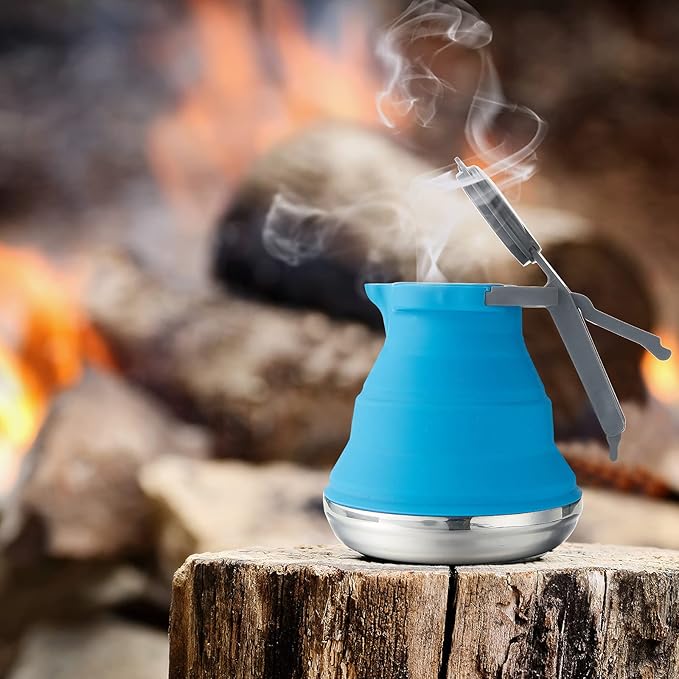 Geiserailie Camping Coffee Pot Portable Camping Pot Camping Kettle Outdoor Camping Coffee Pot Hiking Camping Kettle for Hiking Travel and Outdoors (Blue)