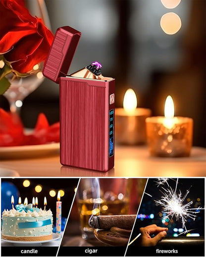 2 Pack Electric Lighter,USB Rechargeable Lighter, Plasma Dual Arc Lighter, Windproof Flameless Lighter, Pocket Metal Lighter with LED Battery Indication for Indoor Outdoor (Black&Red)