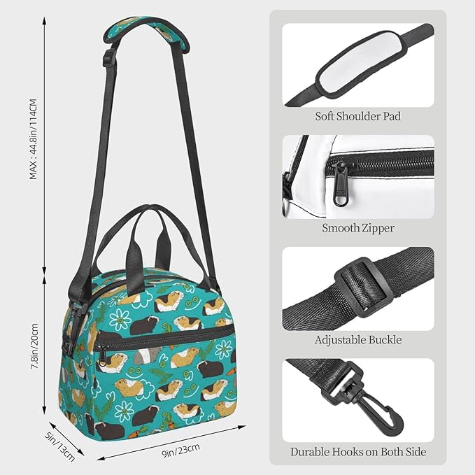 bassyil Guinea Pig Lunch Box Reusable Insulated Totes Lunch Bag Thermal Cooler Adjustable Shoulder Strap Bag For Men Women