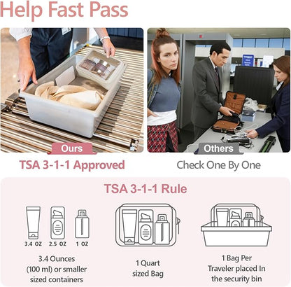 PACKISM TSA Approved Toiletry Bag - Upgrade Color-Edged Clear Makeup Bag, Unique Appearance, 2 Pack Clear Travel Bags Hold Lots of Items Also Great for Organizing Car Console, Beige (2 Sizes)