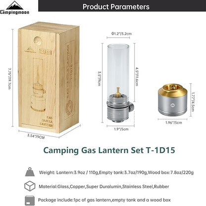 Campingmoon Camping Gas Lantern Outdoor Gas Tent Lamp with Empty Gas Tank Wooden Lantern Case